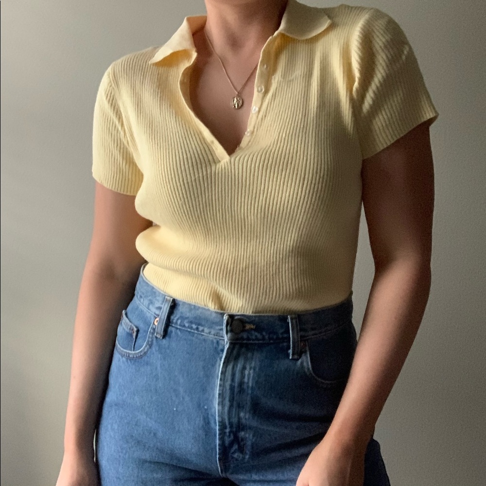 Vintage Yellow Short Sleeve Polo Top - Picture 2 of 13